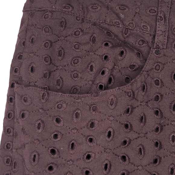 Talbots Stretch Vintage Chocolate Brown Embroidered Eyelet Capri Pants Size 10 - Picture 3 of 8
